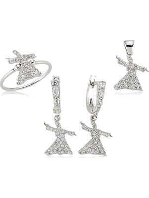 Semazen Tasarımlı Zirkon Taş 925 Ayar Gümüş Kadın Set