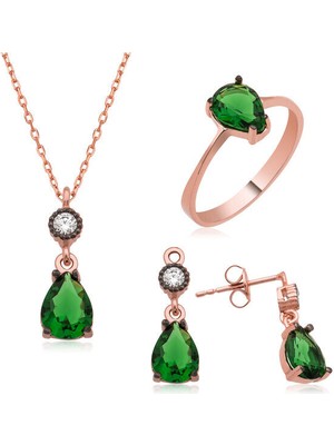 Yeşil Damla 925 Ayar Gümüş Kadın Set