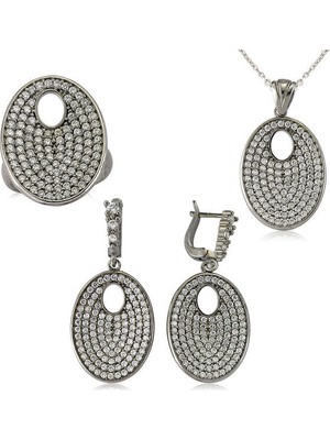 Zirkon Taşlı Oval  925 Ayar Gümüş Kadın Set