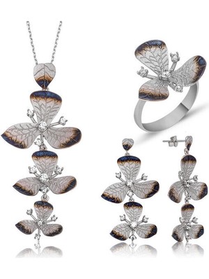 Mor Salkım  Zirkon Taş 925 Ayar Gümüş Kadın Set