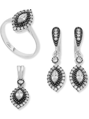 Mekik Zirkon Taşlı 925 Ayar Gümüş Kadın Set