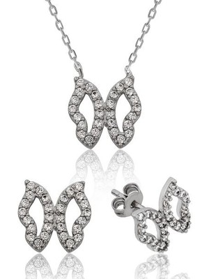 Kelebek Model 925 Ayar Gümüş Kadın Set