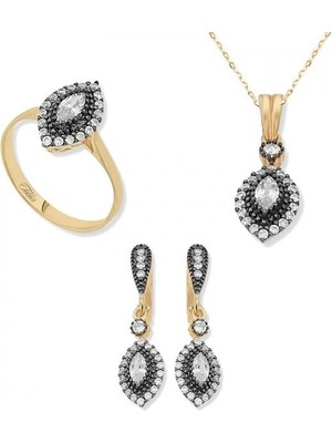 Zirkon Taşlı   925 Ayar Gümüş Kadın Set