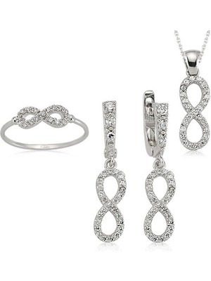 Sonsuzluk Zirkon Taşlı 925 Ayar Gümüş Kadın Set