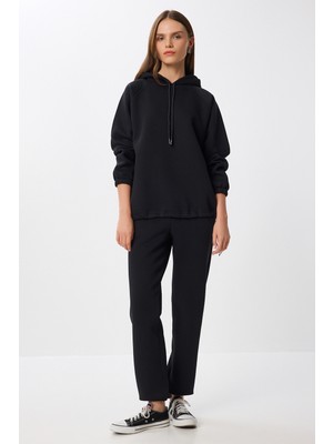 Kapüşonlu Şardonlu Örme Alt-Üst Takım LZV0028 Siyah