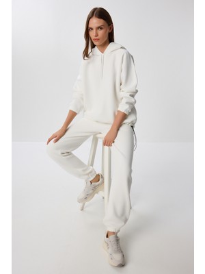 Kapüşonlu Şardonlu Örme Alt-Üst Takım LZV0028 Ekru