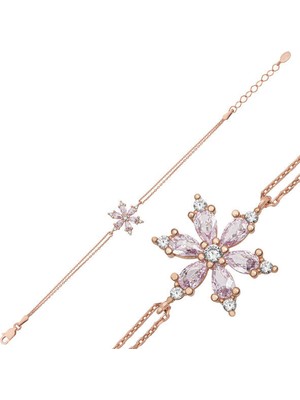 Rose Pembe Lotus Çiçegi 925 Ayar Gümüş Bileklik