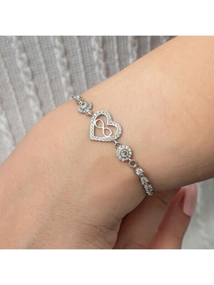 Su Yolu Kalp Sonsuzluk 925 Ayar Gümüş Bileklik