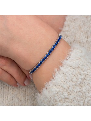 Su Yolu Zirkon Taşlı Lacivert 925 Ayar Gümüş Bileklik