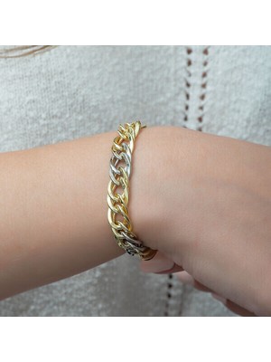 Iki Renkli Zincir Su Yolu  925 Ayar Gümüş Bileklik