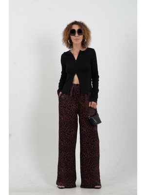 Kahve Leopar Desenli Pantolon