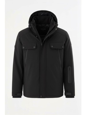 Erkek Siyah Outdoor Su Itici Kapüşonlu Kaban – Rüzgar Geçirmez, Hafif ve Dayanıklı
