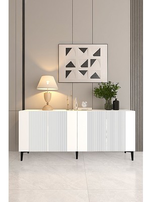KA1511B- Corsa Lazer Çizgili Konsol , Tv Sehpası , Çok Amaçlı Dolap 150CM Beyaz