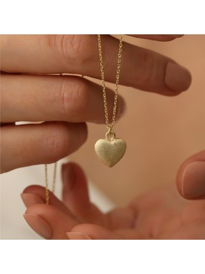 Nox Jewelry 925 Ayar Gümüş Altın Kaplama Yüzeyi Dokulu Kalp Kolye - CN00136