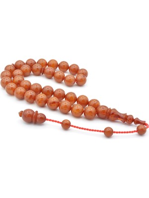 Usta Işi Küre Kesim Damarlı Sarı Sıkma Kehribar Tesbih