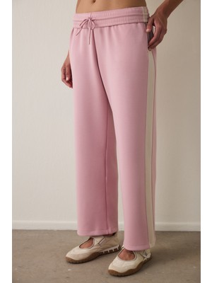 Lila Silky Feel Normal Bel Parçalı Eşofman Altı