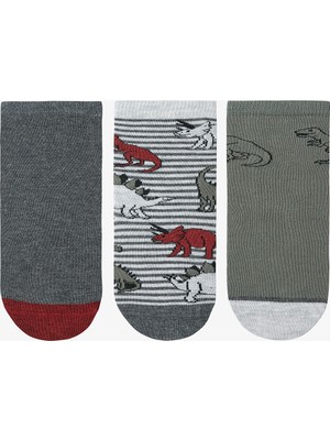 Erkek Çocuk T-Rex Dinozor Desenli 3'lü Soket Çorap