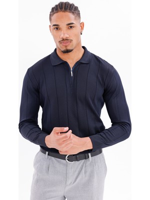 Monox Erkek Yarım Fermuarlı Polo Yaka Triko Kazak