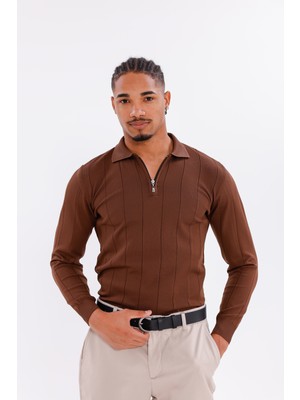 Monox Erkek Yarım Fermuarlı Polo Yaka Triko Kazak