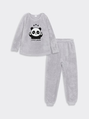 Lcw Kids Gri Bisiklet Yaka Pelüş Kız Çocuk Pijama Takımı