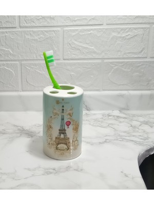 Yeşil Seramik Diş Fırçalık, Şık ve Zarif Tasarım, 7X7X11CM, Banyo Aksesuarı