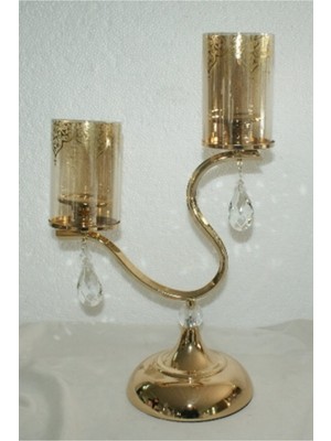 Altın Desenli Şık Mumluk, Zarif ve Parlak Dekorasyon Aksesuarı