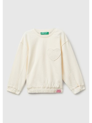Benetton Kız Bebek Ekru Kalpli Sweatshırt 3NBMG10K2-25K