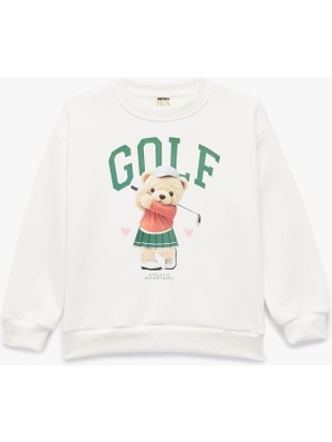 Kız Çocuk Pamuklu Ayıcık Baskılı Uzun Kollu Bisiklet Yaka Sweatshirt  (Aw 206)