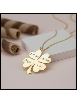 Isme Özel 4 Yapraklı Yonca Kolye – 4 Isim Yazılabilir Kişiye Özel Hediye
