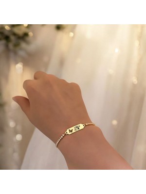 14 Ayar Plakalı Altın Şans Temalı Beyaz Taş Desenli Kelebek Figürlü Hediye BILEKLIK-644SEMBOL