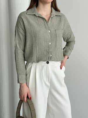 Ince Çizgili Müslin Kumaş Gömlek