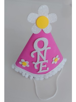 Papatya Temalı Pembe One Şapka 1 Yaş Doğum Günü Şapkası Kukuleta One 1 Yaş Papatya Temalı Şapka Süsü