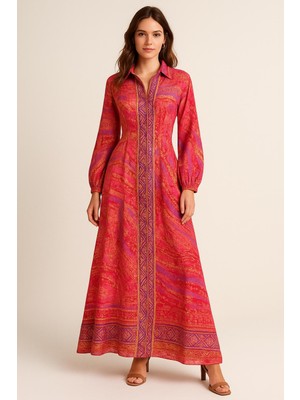 Ipek Gömlek Elbise - Kuşaklı Kumaşı Yaldızlı – 36-46 Beden, Tesettüre Uygun