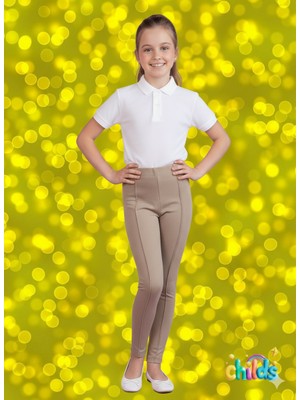 childs kız çocuk nervür dikişli likralı çift örgülü Çelik interlok bej renk okul pantolon tayt.