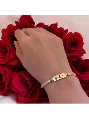 14 Ayar Altın Plakalı Ay Yıldız Temalı Hasır Kordonlu Kelebek Motifli Hediye BILEKLIK-647SEMBOL