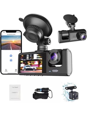 Ergin Group Dvr Wifi Dash Cam 1080p Gece Görüşlü 3 Kameralı Araç İçi Kamera Geniş Görüş Açısı