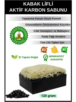 Aktif Karbon Özlü Kabak Lifli Sabun %100 Doğal Özel El Yapımı Peeling Cilt Temizleyici Sabun
