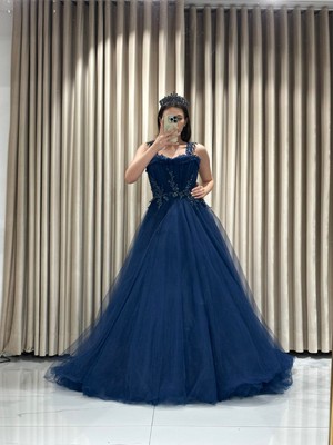 Lacivert Çift Yaka Işlemeli Nişanlık 762