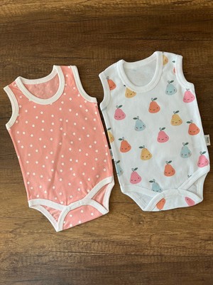 2 Adet Kolsuz Bebek Badi Body Zıbın Alttan Çıtçıtlı Bisiklet Yaka Yenidoğan Armut Desen