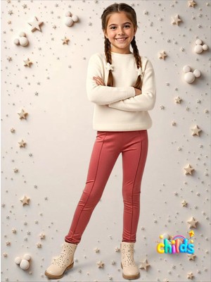 Süet Şardonsuz Lıkralı Kız Çocuk Dikişli Nervürlü Tayt Pantolon