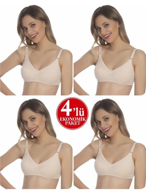 4'lü Paket Lüks Penye Ara Dikişli Balensiz Toparlayıcı Ten Süngerli ( Telsiz ) Sütyen T41301