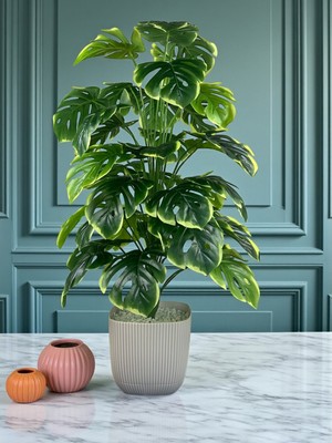 Neşeli Çiçekler Yapay Ağaç Monstera Deve Tabanı Bitkisi 36 Yaprak 90CM Plastik Saksıda Yapay Salon Çiçeği Hediyelik Dekoratif Yapay Çiçek