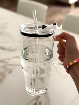 1200 ml Mika Kapaklı Cam Termos – Pipetli Bardak