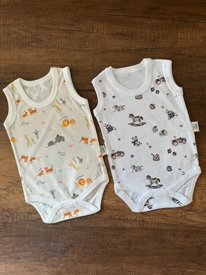 2 Adet Kolsuz Bebek Badi Body Zıbın Alttan Çıtçıtlı Bisiklet Yaka Yenidoğan