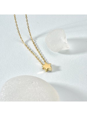 Nox Jewelry 925 Ayar Gümüş Altın Kaplama Minimal Yıldız Kolye - CN00142