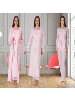 Dvina Effortt Lohusa 4'lü Set - Sabahlık/pijama Takımı/gecelik Pembe - 3046