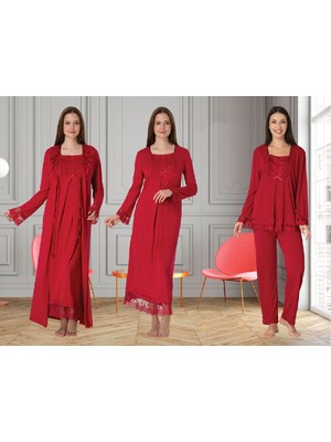 Dvina Effortt Lohusa 4'lü Set - Sabahlık/pijama Takımı/gecelik Fuşya - 3046