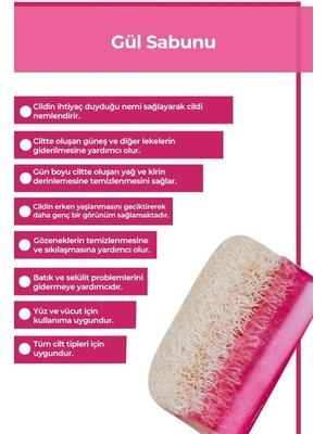 Güllü Kabak Lifli Sabun %100 Doğal El Yapımı Peeling, Cilt Temizleyici ve Nemlendirici Sabun