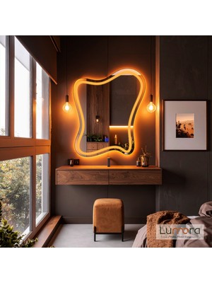 Elvenor Amber Led'li Lazer Kumlamalı Lavabo & Banyo Aynası (Dokunmatik Sensörlü)