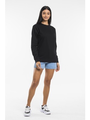 Süperlife Kadın Bisiklet Yaka Regular Kalıp Ince Pamuklu Sweatshirt SPR21K30